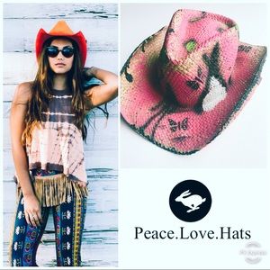 PETER GRIMM PINK WOVEN STRAW FESTIVAL COWBOY HAT